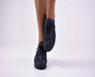 Дамски обувки на платформа  естествена кожа с ортопедична стелка  сини  EOBUVKIBG
