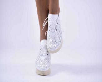 Дамски обувки на платформа  естествена кожа с ортопедична стелка  бели  EOBUVKIBG