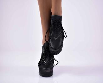 Дамски обувки на платформа  естествена кожа с ортопедична стелка  черни  EOBUVKIBG