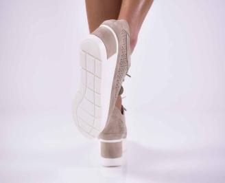 Дамски обувки на платформа  естествена кожа с ортопедична стелка  бежови  EOBUVKIBG