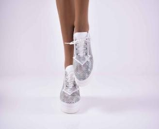 Дамски обувки на платформа  естествена кожа с ортопедична стелка  бели  EOBUVKIBG