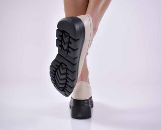 Дамски равни обувки естествена кожа бежов EOBUVKIBG 3