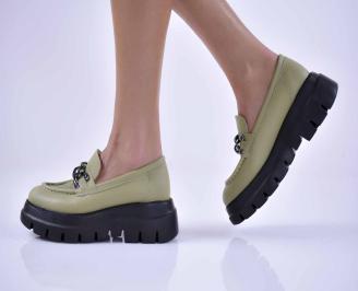 Дамски равни обувки естествена кожа зелени EOBUVKIBG
