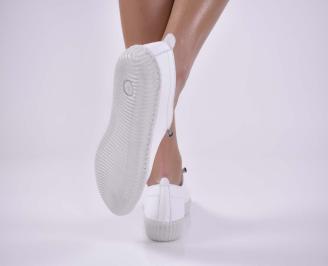 Дамски равни обувки естествена кожа бели EOBUVKIBG 3
