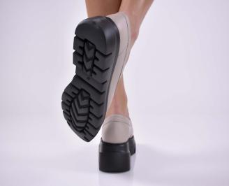 Дамски равни обувки естествена кожа с ортопедична стелка бежови EOBUVKIBG 3