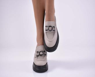 Дамски равни обувки естествена кожа с ортопедична стелка бежови EOBUVKIBG