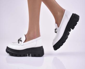 Дамски равни обувки естествена кожа с ортопедична стелка бели EOBUVKIBG