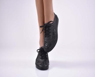 Дамски равни обувки естествена кожа с ортопедична стелка черни EOBUVKIBG