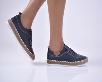 Дамски равни обувки естествена кожа с ортопедична стелка сини EOBUVKIBG