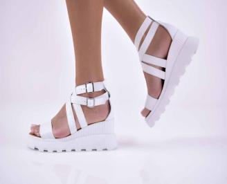 Дамски сандали на платформа естественна кожа с анатомична извивка бели EOBUVKIBG