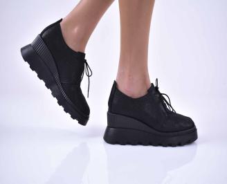Дамски обувки на платформа естественна кожа черни EOBUVKIBG