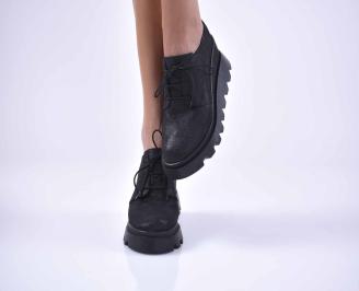 Дамски обувки на платформа естественна кожа черни EOBUVKIBG