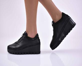 Дамски обувки на платформа естествена кожа с ортопедична стелка черни EOBUVKIBG