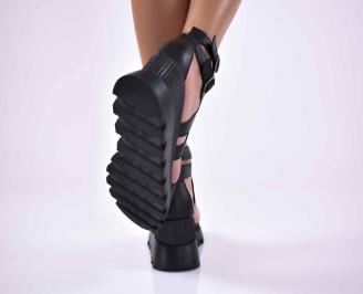 Дамски сандали на платформа естественна кожа с ортопедична стелка черни EOBUVKIBG