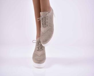 Дамски обувки на платформа естествена кожа с ортопедична стелка бежови EOBUVKIBG