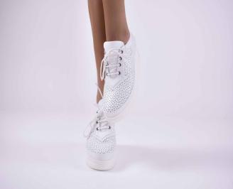 Дамски обувки на платформа естествена кожа с ортопедична стелка бели E