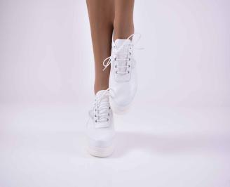 Дамски обувки на платформа естествена кожа с ортопедична стелка бели EOBUVKIBG
