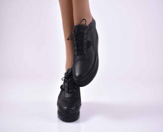 Дамски обувки на платформа естествена кожа с ортопедична стелка черни EOBUVKIBG