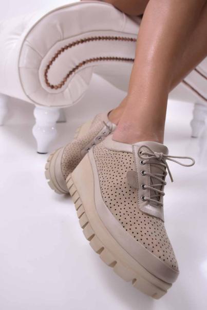 Дамски обувки на платформа естествена кожа с ортопедична стелка бежови EOBUVKIBG