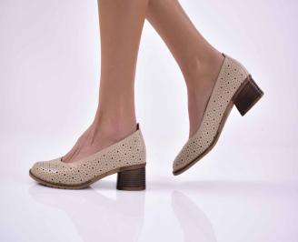 Дамски обувки естествена кожа  естествен хастар с ортопедична стелка бежови EOBUVKIBG