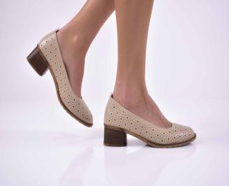 Дамски обувки естествена кожа  естествен хастар с ортопедична стелка бежови EOBUVKIBG