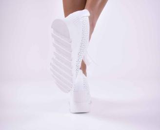 Дамски обувки на платформа естествена кожа естествен хастар с ортопедична стелка бели EOBUVKIBG 3