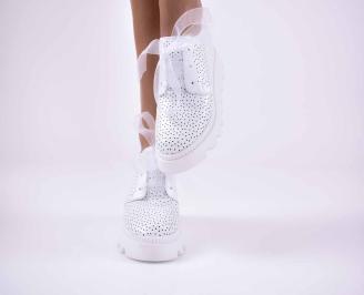 Дамски обувки на платформа естествена кожа естествен хастар с ортопедична стелка бели EOBUVKIBG