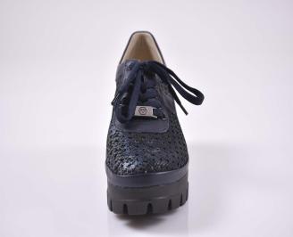 Дамски обувки на платформа естествена кожа естествен хастар с ортопедична стелка сини EOBUVKIBG
