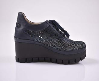 Дамски обувки на платформа естествена кожа естествен хастар с ортопедична стелка сини EOBUVKIBG 3