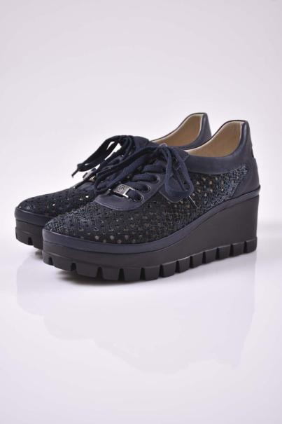 Дамски обувки на платформа естествена кожа естествен хастар с ортопедична стелка сини EOBUVKIBG