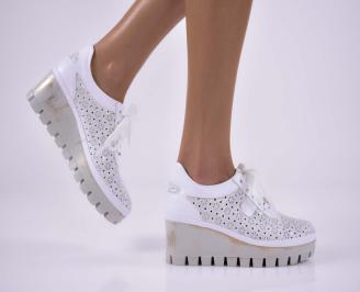 Дамски обувки на платформа  естествена кожа естествен хастар с ортопедична стелка  бели  EOBUVKIBG