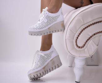 Дамски обувки на платформа  естествена кожа естествен хастар с ортопедична стелка  бели  EOBUVKIBG