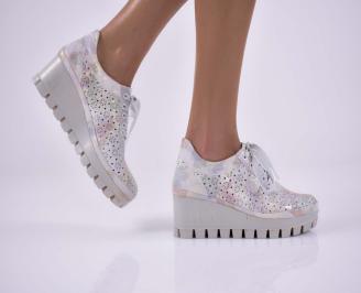 Дамски обувки на платформа  естествена кожа естествен хастар с ортопедична стелка бяло  EOBUVKIBG