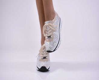 Дамски обувки на платформа  естествена кожа  бежови естествен хастар с ортопедична стелка  EOBUVKIBG