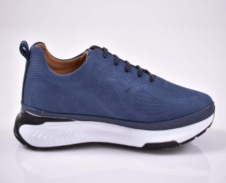 Мъжки спортни обувки естествен набук естествен хастар с ортопедична стелка сини EOBUVKIBG