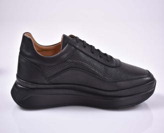 Мъжки спортни обувки естествена кожа естествен хастар с ортопедична стелка черни EOBUVKIBG