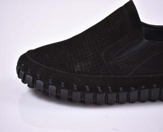 Мъжки спортно елегантни обувки естествен набук естествен хастар с ортопедична стелка черни EOBUVKIBG