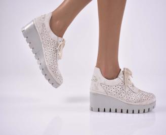 Дамски обувки на платформа естествена кожа естествен хастар с ортопедична стелка бежови EOBUVKIBG