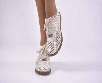 Дамски равни обувки естествена кожа естествен хастар с ортопедична стелка бежови EOBUVKIBG
