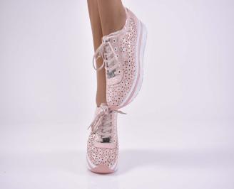 Дамски обувки на платформа естествена кожаестествен хастар с ортопедична стелка пудра EOBUVKIBG