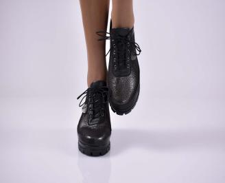 Дамски обувки на платформа естествена кожа  естествен хастар с ортопедична стелка черни EOBUVKIBG