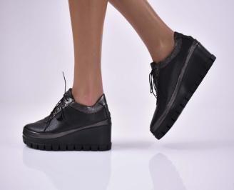 Дамски обувки на платформа естествена кожа  естествен хастар с ортопедична стелка черни EOBUVKIBG