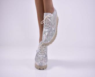 Дамски обувки на  естествена кожа сребристи EOBUVKIBG