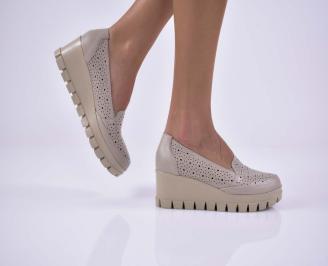 Дамски обувки на платформа естествена кожа  естествен хастар с ортопедична стелка бежови EOBUVKIBG