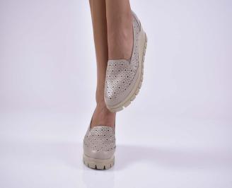 Дамски обувки на платформа естествена кожа  естествен хастар с ортопедична стелка бежови EOBUVKIBG