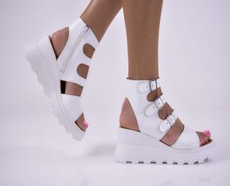 Дамски сандали естественна кожа на платформа  естествен хастар бели EOBUVKIBG