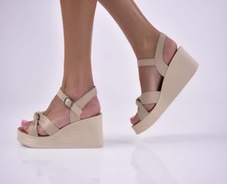 Дамски сандали естественна кожа на платформа  естествен хастар бежови EOBUVKIBG