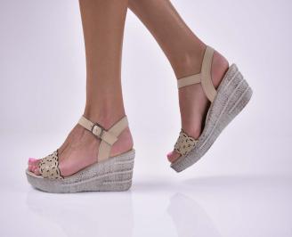 Дамски сандали естественна кожа на платформа  естествен хастар бежави EOBUVKIBG