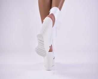 Дамски сандали естественна кожа на платформа  естествен хастар ортопедична стелка бели EOBUVKIBG 3