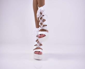 Дамски сандали естественна кожа на платформа  естествен хастар ортопедична стелка бели EOBUVKIBG